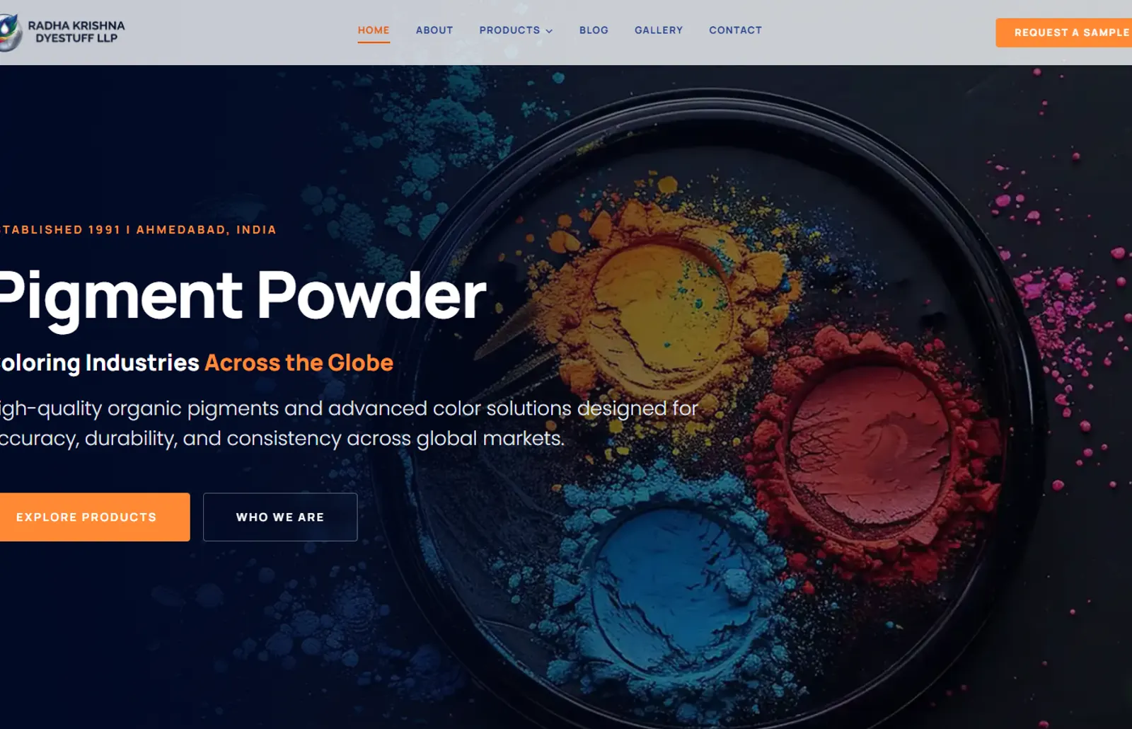 Radha Krishna Dyestuff website portfolio screenshot — Fruxinfo